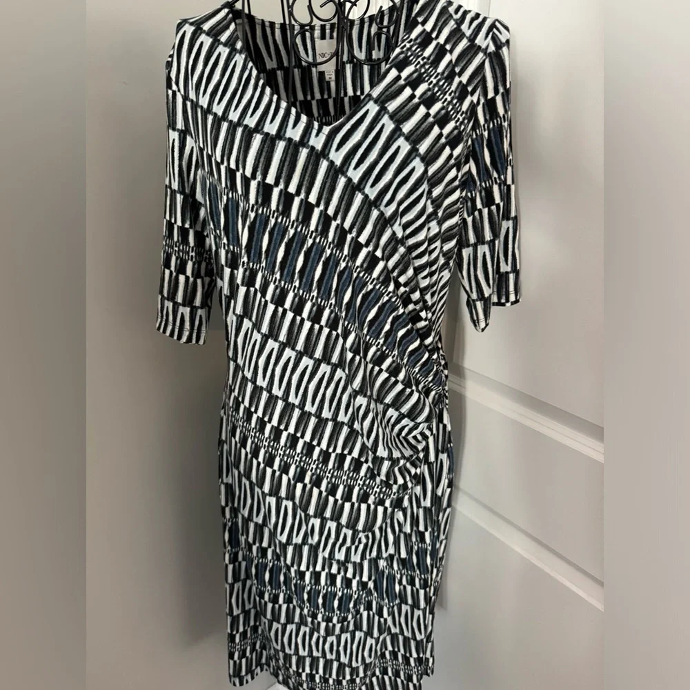 NIC + ZOE Women’s Batik Stripe Twist Dress in Blue Multi Size Medium